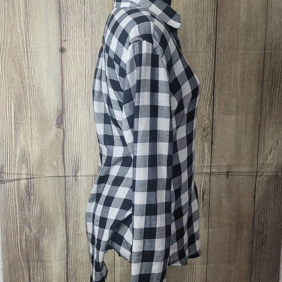 Calvin Klein Plaid Top Womens Sz S/P/CH Black White - Picture 3 of 8
